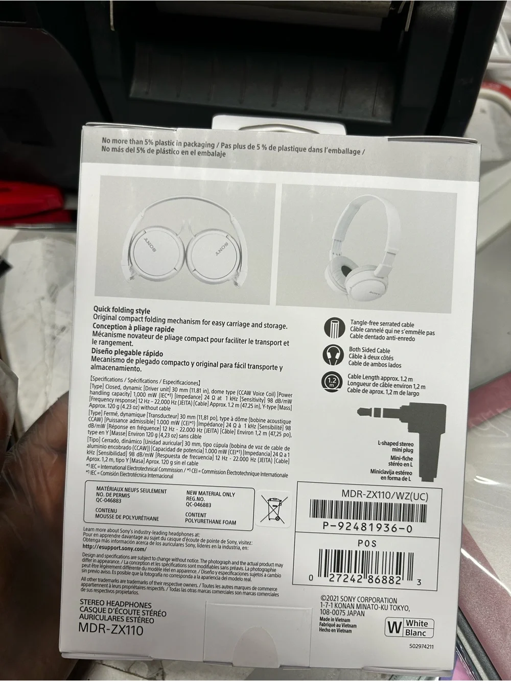 Sony MDR-ZX110 Over-Ear Headphones in White
